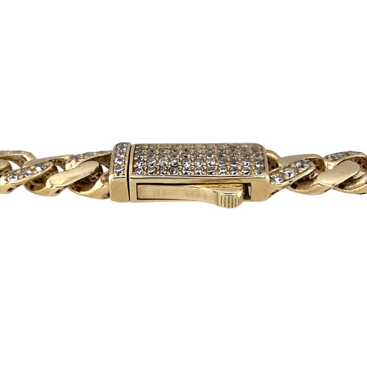 New 9ct Yellow Gold & Cubic Zirconia Set 8.5" Curb Bracelet with the weight 11.04 and link width 7mm