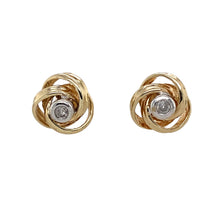 Load image into Gallery viewer, Preowned 9ct Yellow and White Gold &amp; Diamond Set Knot Stud Earrings with the weight 2.60 grams
