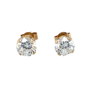 Preowned 14ct Yellow Gold & Cubic Zirconia Set Stud Earrings with the weight 1.50 grams. The stones are each 6mm diameter
