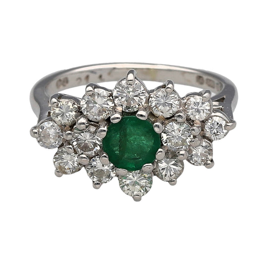 18ct White Gold Diamond & Emerald Set Cluster Ring