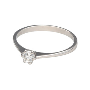 Preowned Platinum & Diamond Set Solitaire Ring in size M with the weight 2 grams. The diamond is approximately 15pt with approximate clarity Si2 and colour K - M