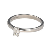 Load image into Gallery viewer, Preowned Platinum &amp; Diamond Emerald Cut Solitaire Ring in size N to O with the weight 3.60 grams. The diamond is approximately 25pt with approximate clarity Si1 and colour K - M
