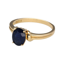 Load image into Gallery viewer, Preowned 14ct Yellow Gold &amp; Oval Cut Sapphire Solitaire Ring in size N with the weight 2.40 grams. The sapphire is four claw set and is approximately 75pt - 1ct 
