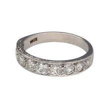 Load image into Gallery viewer, Preowned 18ct White Gold &amp; Diamond Set Band Ring in size N with the weight 3.90 grams. There is approximately 90pt - 1ct of diamond content at approximate clarity Si - i1 and colour K - M. The band is 4mm wide at the front

