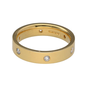 Preowned 18ct Yellow Gold & Diamond Set Band Ring in size R with the weight 8.80 grams. There are six diamonds set in the 5mm wide band