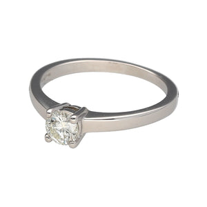 Preowned Platinum & Diamond Set Solitaire Ring in size K with the weight 3.50 grams. The brilliant cut diamond is approximately 33pt with approximate clarity Si2 and colour K - M