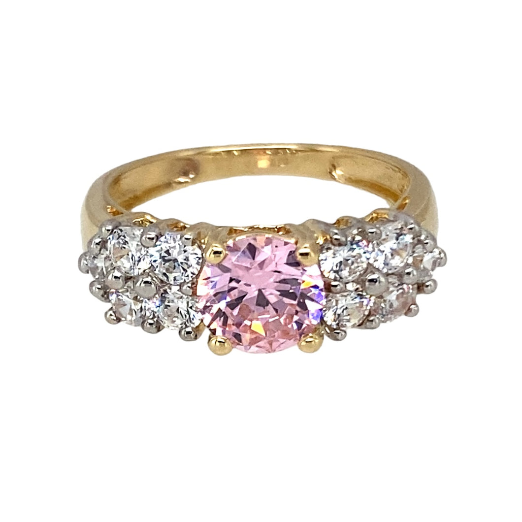 14ct Gold & Pink and White Cubic Zirconia Set Dress Ring