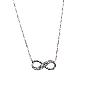 9ct White Gold & Cubic Zirconia Set Infinity Swirl 18" Necklace