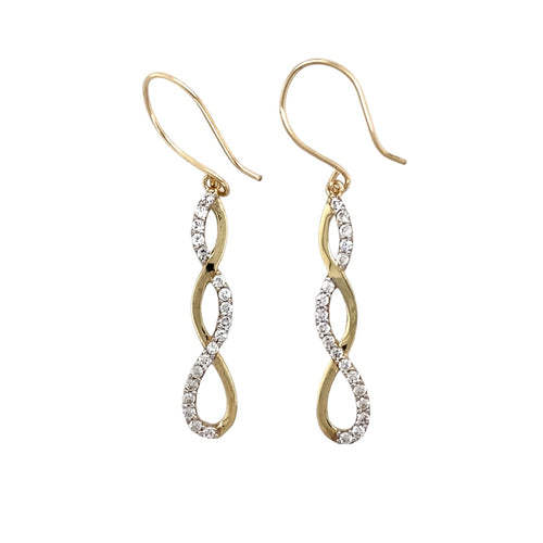 9ct Gold & Cubic Zirconia Set Swirl Drop Earrings