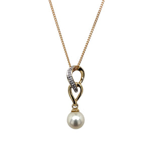 9ct Gold Diamond & Pearl Set 18" Necklace