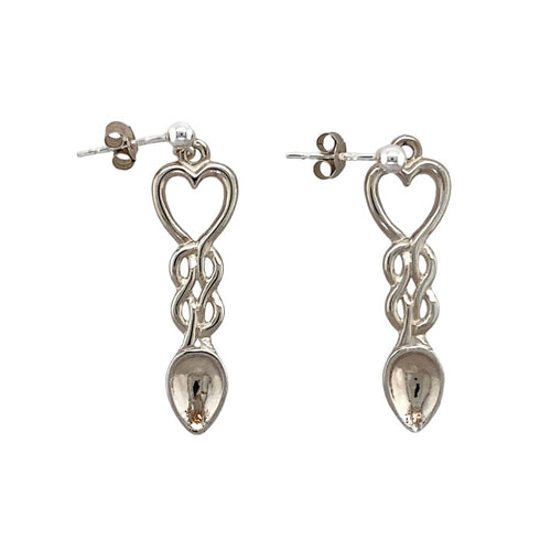 New 925 Silver Heart Celtic Lovespoon Drop Earrings