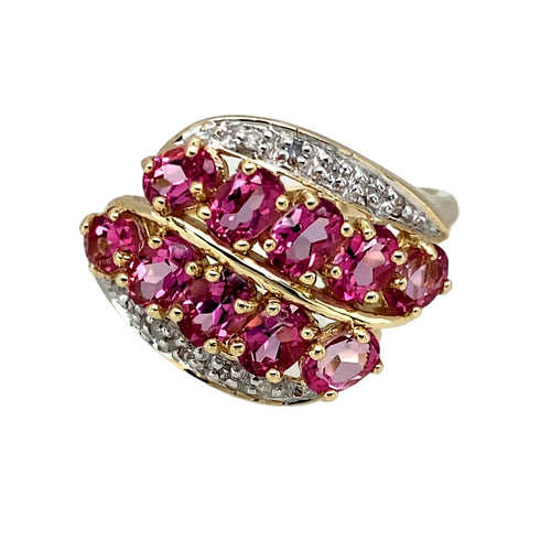 9ct Gold Diamond & Pink Cubic Zirconia Cluster Dress Ring