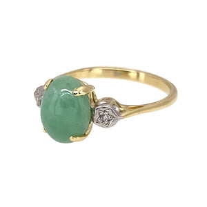Preowned 9ct Yellow and White Gold Diamond & Jade Set Ring in size J with the weight 1.90 grams. The jade stone is 10mm by 7mm