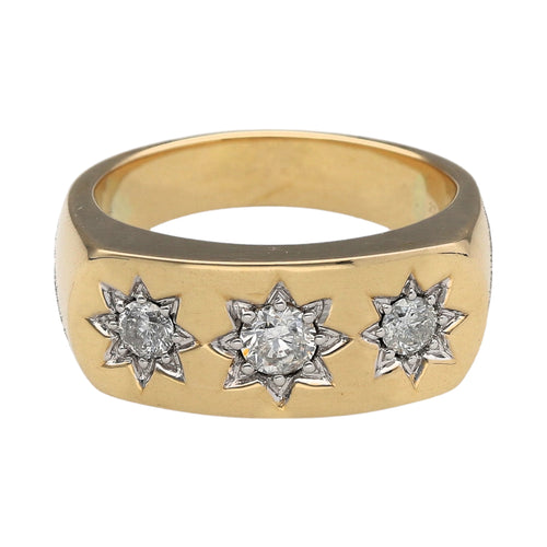 New 9ct Gold & Diamond Starburst Trilogy Signet Ring