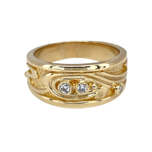 9ct Gold & Diamond Set Clogau Swirl Wide Band Ring