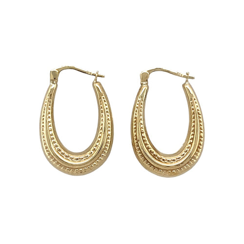 9ct Gold Patterned Oval Creole Earrings