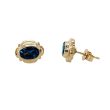 Load image into Gallery viewer, 9ct Gold &amp; Blue Topaz Oval Stud Earrings
