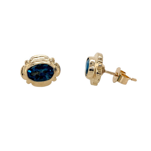 9ct Gold & Blue Topaz Oval Stud Earrings