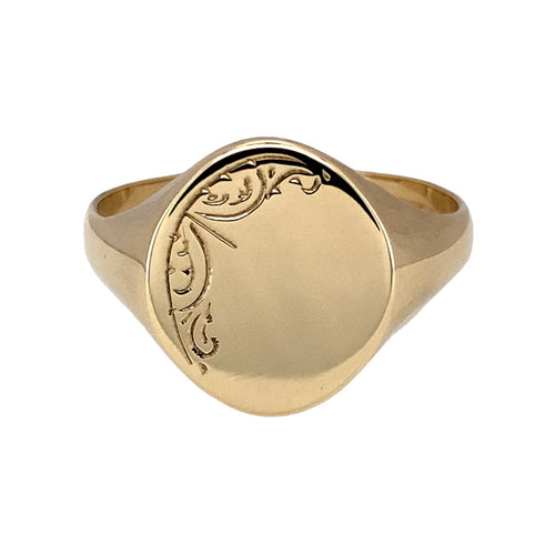 9ct Gold Patterned Oval Signet Ring