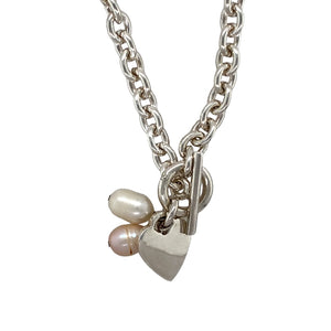 925 Silver & Pearl 17" Heart Tag Chain