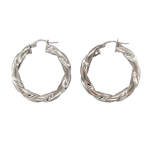 9ct White Gold Twisted Hoop Creole Earrings