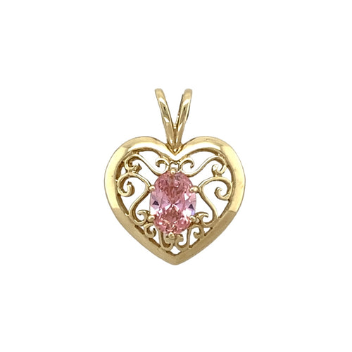 9ct Gold & Pink Cubic Zirconia Set Heart Pendant