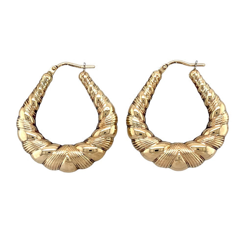 9ct Gold Patterned Twisted Creole Earrings