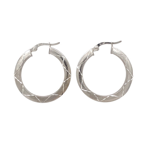 9ct White Gold Patterned Hoop Creole Earrings
