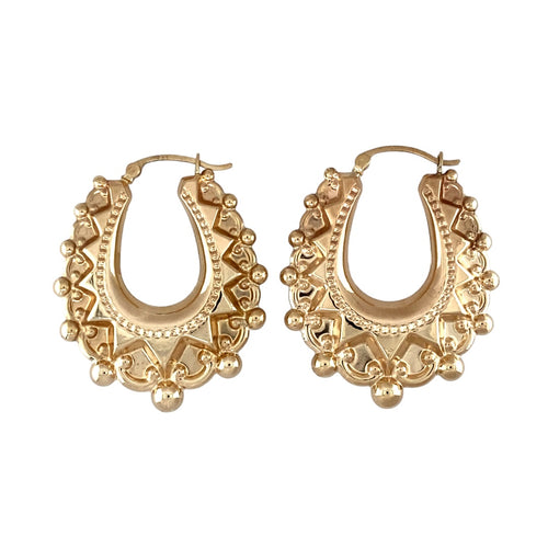 9ct Gold Patterned Fancy Creole Earrings
