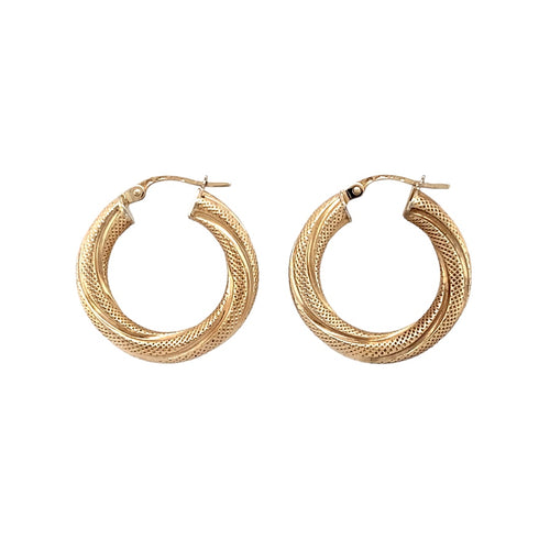 9ct Gold Twisted Patterned Creole Earrings