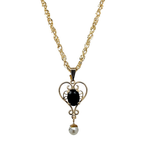 9ct Gold Sapphire & Pearl Drop 18