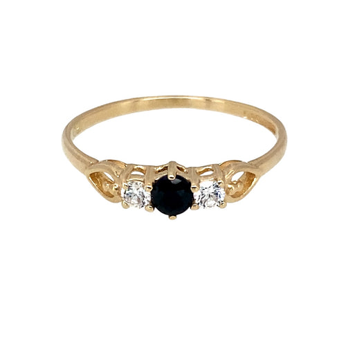 9ct Gold Sapphire & Cubic Zirconia Set Trilogy Ring