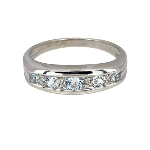 9ct White Gold Diamond & Aquamarine Set Band Ring