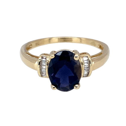 9ct Gold Diamond & Blue Stone Set Ring