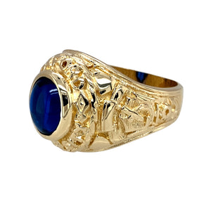 9ct Gold & Blue Stone Set Oxford University College Style Ring