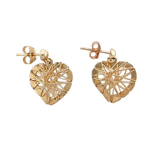 9ct Gold Heart Dropper Earrings