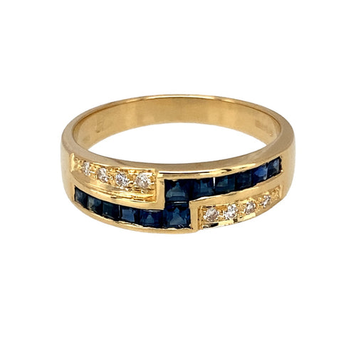 18ct Gold Diamond & Sapphire Set Band Ring
