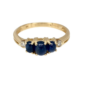 9ct Gold Diamond & Blue Stone Cabochon Set Ring