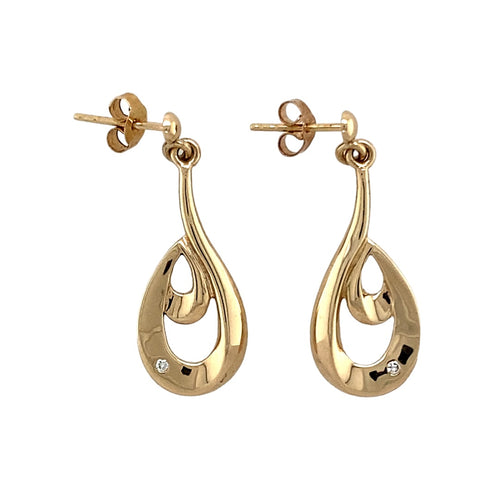 9ct Gold & Diamond Set Swirl Dropper Earrings