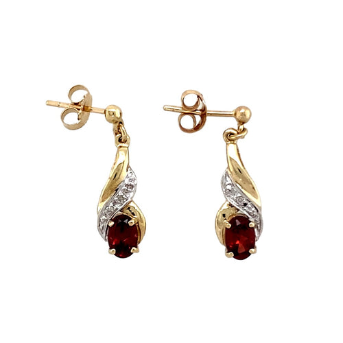 9ct Gold Diamond & Garnet Set Drop Earrings