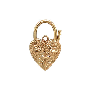 Preowned 9ct Yellow and White Gold & Diamond Set Heart Padlock Pendant with the weight 3.80 grams. The padlock can be used as a pendant or could be added to a charm bracelet