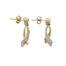 Load image into Gallery viewer, 9ct Gold &amp; Diamond Set Ribbon Dropper Earrings
