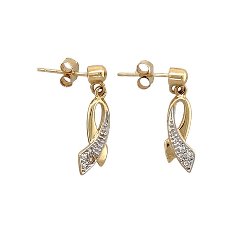 9ct Gold & Diamond Set Ribbon Dropper Earrings
