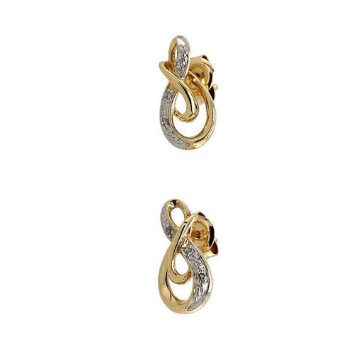 9ct Gold & Diamond Set Swirl Stud Earrings