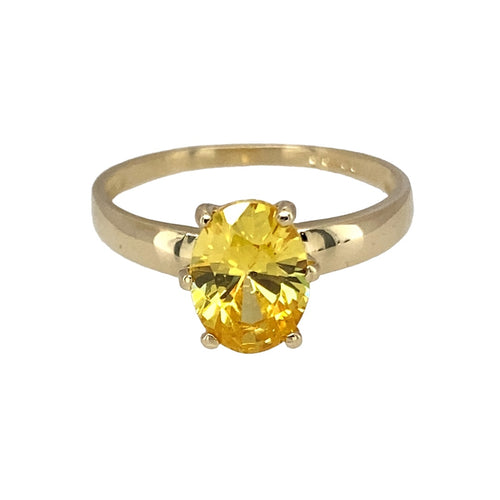 9ct Gold & Yellow Stone Set Solitaire Ring