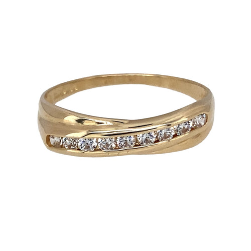 9ct Gold & Cubic Zirconia Set Crossover Band Ring