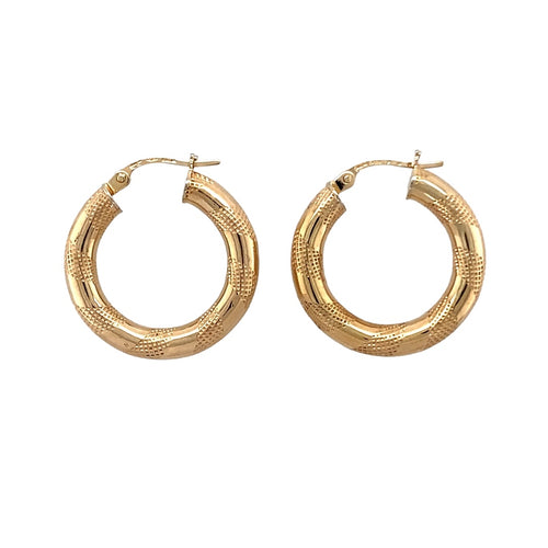 9ct Gold Stripe Patterned Hoop Creole Earrings