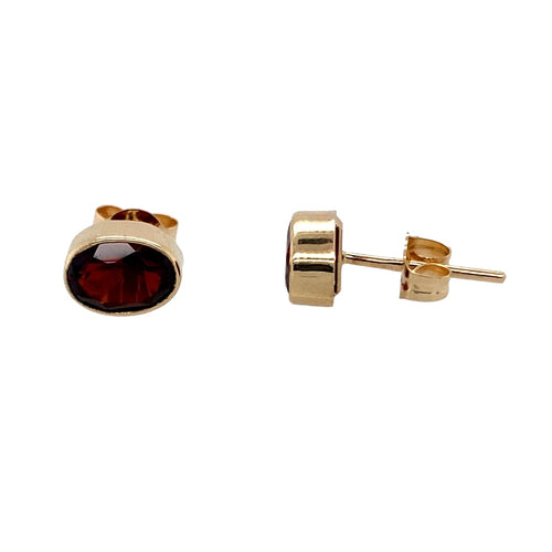 9ct Gold & Garnet Oval Stud Earrings