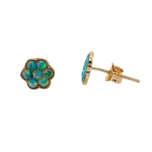 9ct Gold & Opalique Flower Stud Earrings