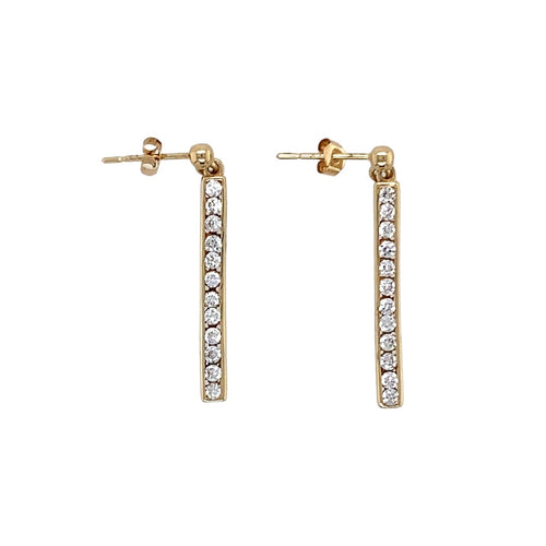 9ct Gold & Cubic Zirconia Set Bar Dropper Earrings